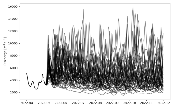 Preliminary ensemble river discharge forecast